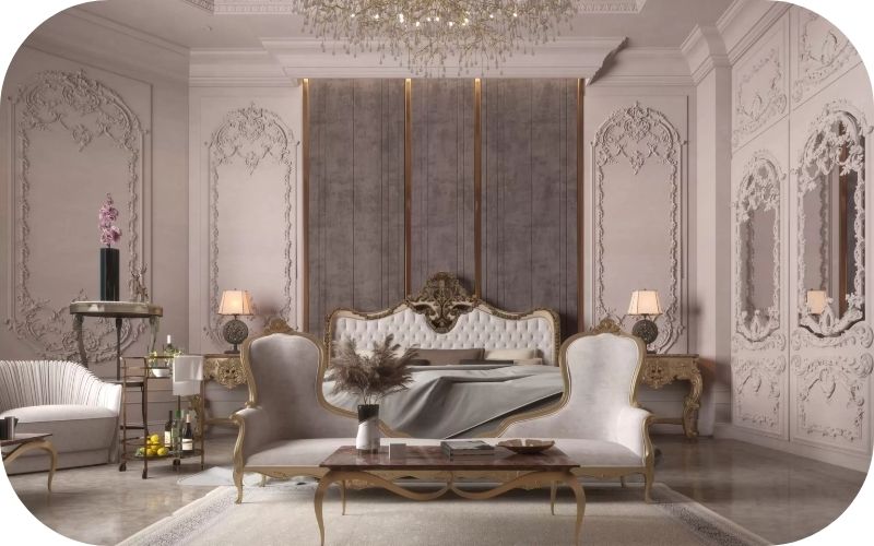 classic interior design for a villa, gold and marble additions